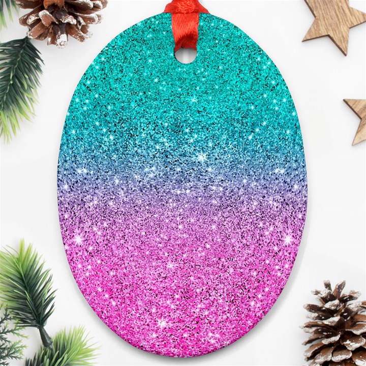 Pink And Turquoise Glitter Ornament (Oval)