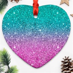 Pink And Turquoise Glitter Ornament (Heart)