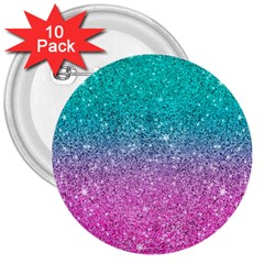 Pink And Turquoise Glitter 3  Buttons (10 pack) 