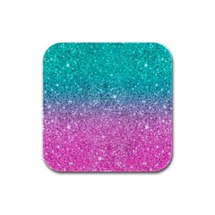 Pink And Turquoise Glitter Rubber Square Coaster (4 pack)