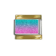 Pink And Turquoise Glitter Gold Trim Italian Charm (9mm)