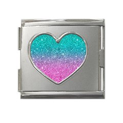 Pink And Turquoise Glitter Mega Link Heart Italian Charm (18mm)