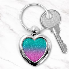 Pink And Turquoise Glitter Key Chain (Heart)