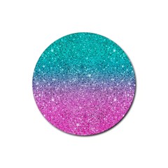 Pink And Turquoise Glitter Rubber Round Coaster (4 pack)