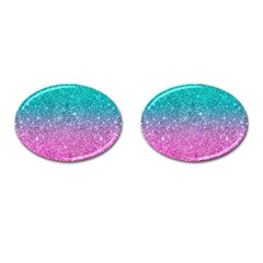 Pink And Turquoise Glitter Cufflinks (Oval)