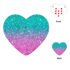 Pink And Turquoise Glitter Playing Cards Single Design (Heart)