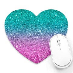 Pink And Turquoise Glitter Heart Mousepad