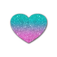 Pink And Turquoise Glitter Rubber Coaster (Heart)