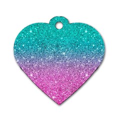 Pink And Turquoise Glitter Dog Tag Heart (Two Sides)