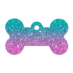 Pink And Turquoise Glitter Dog Tag Bone (One Side)