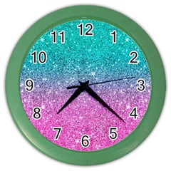 Pink And Turquoise Glitter Color Wall Clock