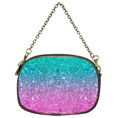 Pink And Turquoise Glitter Chain Purse (One Side)