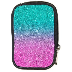 Pink And Turquoise Glitter Compact Camera Leather Case