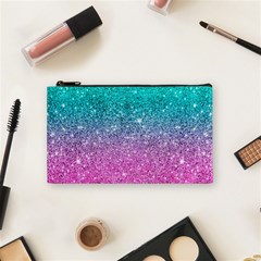 Pink And Turquoise Glitter Cosmetic Bag (Small)