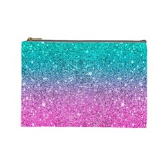 Pink And Turquoise Glitter Cosmetic Bag (Large)