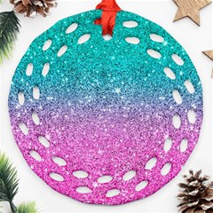 Pink And Turquoise Glitter Ornament (Round Filigree)