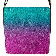 Pink And Turquoise Glitter Flap Closure Messenger Bag (S)