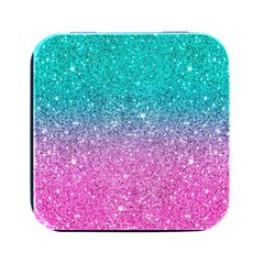 Pink And Turquoise Glitter Square Metal Box (Black)