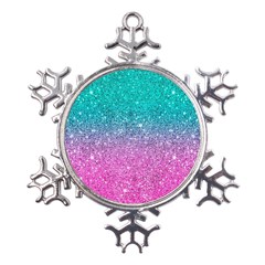 Pink And Turquoise Glitter Metal Large Snowflake Ornament