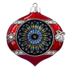 Mandala Floral Wallpaper Rose Window Strasbourg Cathedral France Metal Snowflake And Bell Red Ornament by Sarkoni