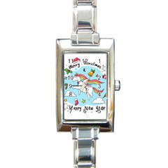 Merry Christmas Xmas Doodle Sketch Cartoon Unicorn Rectangle Italian Charm Watch by Pakjumat