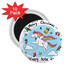 Merry Christmas Xmas Doodle Sketch Cartoon Unicorn 2 25  Magnets (10 Pack)  by Pakjumat