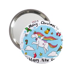 Merry Christmas Xmas Doodle Sketch Cartoon Unicorn 2 25  Handbag Mirrors by Pakjumat