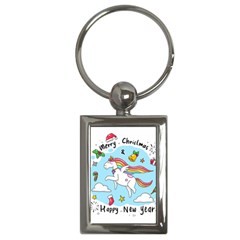 Merry Christmas Xmas Doodle Sketch Cartoon Unicorn Key Chain (rectangle) by Pakjumat