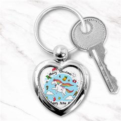 Merry Christmas Xmas Doodle Sketch Cartoon Unicorn Key Chain (heart) by Pakjumat