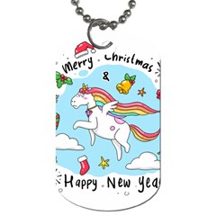 Merry Christmas Xmas Doodle Sketch Cartoon Unicorn Dog Tag (two Sides) by Pakjumat