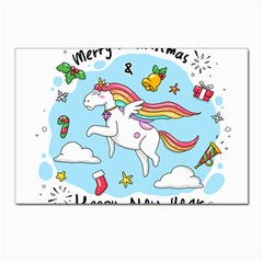 Merry Christmas Xmas Doodle Sketch Cartoon Unicorn Postcard 4 x 6  (pkg Of 10) by Pakjumat