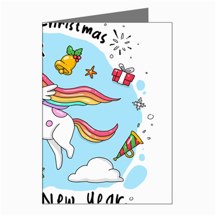 Merry Christmas Xmas Doodle Sketch Cartoon Unicorn Greeting Cards (Pkg of 8)