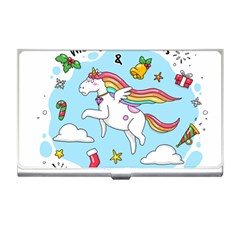 Merry Christmas Xmas Doodle Sketch Cartoon Unicorn Business Card Holder by Pakjumat