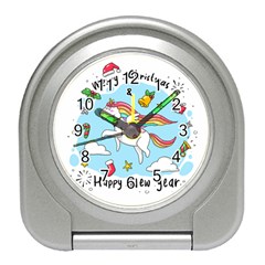 Merry Christmas Xmas Doodle Sketch Cartoon Unicorn Travel Alarm Clock by Pakjumat