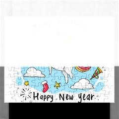 Merry Christmas Xmas Doodle Sketch Cartoon Unicorn Rectangular Jigsaw Puzzl by Pakjumat