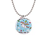 Merry Christmas Xmas Doodle Sketch Cartoon Unicorn 1  Button Necklace Front