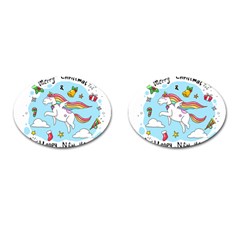 Merry Christmas Xmas Doodle Sketch Cartoon Unicorn Cufflinks (oval) by Pakjumat