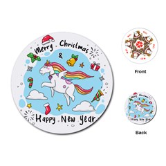 Merry Christmas Xmas Doodle Sketch Cartoon Unicorn Playing Cards Single Design (round) by Pakjumat