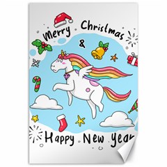 Merry Christmas Xmas Doodle Sketch Cartoon Unicorn Canvas 20  X 30  by Pakjumat