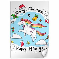 Merry Christmas Xmas Doodle Sketch Cartoon Unicorn Canvas 24  X 36  by Pakjumat