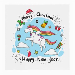 Merry Christmas Xmas Doodle Sketch Cartoon Unicorn Medium Glasses Cloth (2 Sides) by Pakjumat