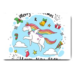 Merry Christmas Xmas Doodle Sketch Cartoon Unicorn Large Doormat by Pakjumat