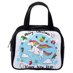 Merry Christmas Xmas Doodle Sketch Cartoon Unicorn Classic Handbag (one Side) by Pakjumat