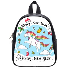 Merry Christmas Xmas Doodle Sketch Cartoon Unicorn School Bag (small) by Pakjumat