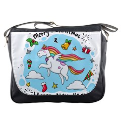 Merry Christmas Xmas Doodle Sketch Cartoon Unicorn Messenger Bag by Pakjumat