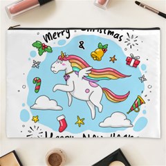 Merry Christmas Xmas Doodle Sketch Cartoon Unicorn Cosmetic Bag (xxxl) by Pakjumat