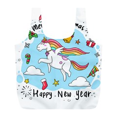 Merry Christmas Xmas Doodle Sketch Cartoon Unicorn Full Print Recycle Bag (l) by Pakjumat