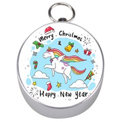 Merry Christmas Xmas Doodle Sketch Cartoon Unicorn Silver Compasses by Pakjumat