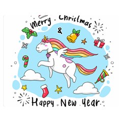 Merry Christmas Xmas Doodle Sketch Cartoon Unicorn Two Sides Premium Plush Fleece Blanket (medium) by Pakjumat