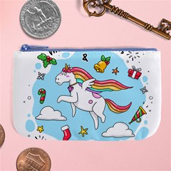 Merry Christmas Xmas Doodle Sketch Cartoon Unicorn Large Coin Purse by Pakjumat